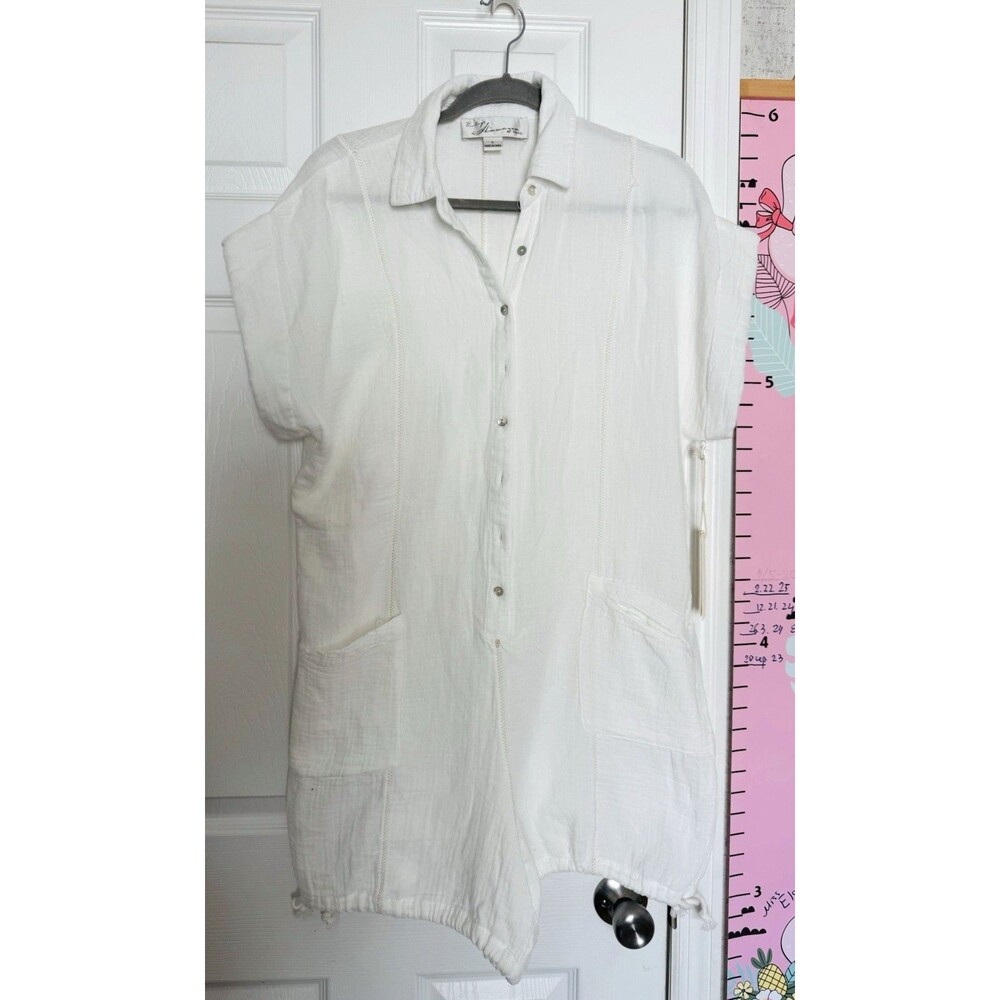 NWT Vintage Havana White Cotton Romper Large Women’s Pockets